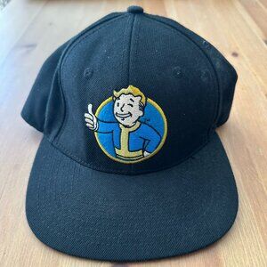 Fallout Vault Boy Thumbs Up Snapback Hat Bethesda Black Flat Brim Wool Blend